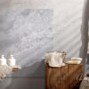 Organic waffle linen towels, bathroom zero waste accessories in modern bathroom interior. Daily body care, spa and wellness zero waste bathroom concept Sphinx Marbles Grijs Mat 60x60 cm