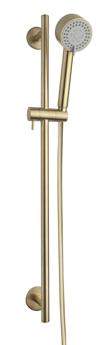 29.5914.jpg UniMatch Cadans glijstangset compleet met handdouche 3 standen Ø 8 cm geborsteld messing PVD