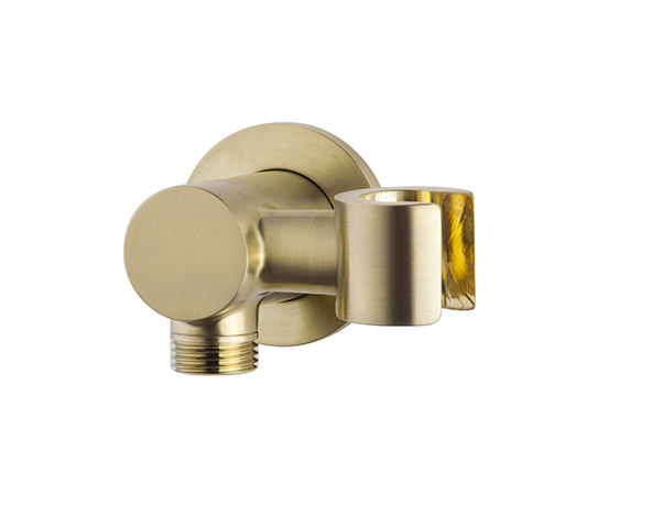 29.5944.jpg UniMatch wandaansluitbocht met kantelbare handdouchehouder rond 1/2" geborsteld messing PVD