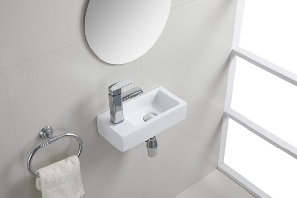 Rhea S mini fontein links 36,5 x 18 x 9 cm keramiek mat wit