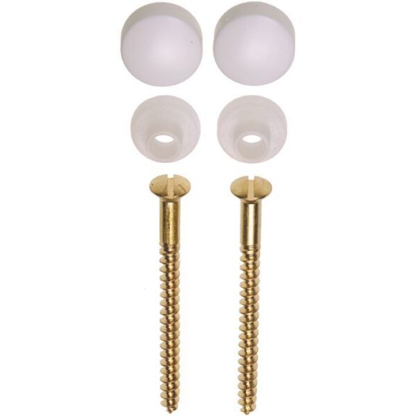 32.4261.jpg Potschroevenset zonder plug 2 stuks messing 5.5 x 70 mm afdekdop wit