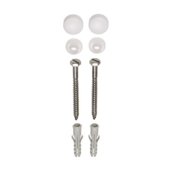 32.4262.jpg Potschroevenset met plug 2 stuks RVS 6 x 70 mm afdekdop wit