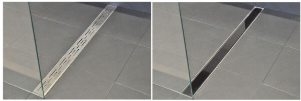 Glasrooster voor douchegoot 70 x 7 cm glanzend zwart