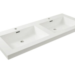 Vision wastafel dubbel met 2 kraangaten 120x46x5,5 cm kunstmarmer glans wit