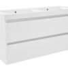 Vision wastafel dubbel met 2 kraangaten 120x46x5,5 cm kunstmarmer glans wit