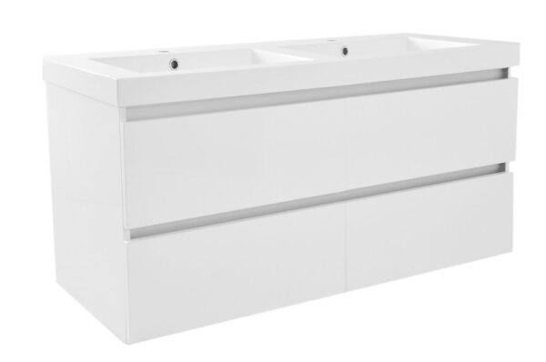 Vision wastafel dubbel met 2 kraangaten 120x46x5,5 cm kunstmarmer glans wit