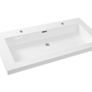 Vision wastafel enkel met 2 kraangaten 100x46x5,5 kunstmarmer glans wit